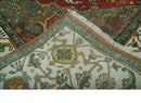 Vintage Style Green, Rust and Ivory Fine Hand Knotted 8x10 wool area rug