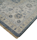 Vintage Style Hand Knotted 9x12 Traditional Blue and Beige Antique Textured Low Pile Distressed Wool Rug