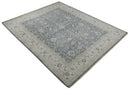 Vintage Style Hand Knotted 9x12 Traditional Blue and Beige Antique Textured Low Pile Distressed Wool Rug