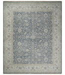 Vintage Style Hand Knotted 9x12 Traditional Blue and Beige Antique Textured Low Pile Distressed Wool Rug