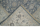 Vintage Style Hand Knotted 9x12 Traditional Blue and Beige Antique Textured Low Pile Distressed Wool Rug