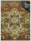 Vintage Style Olive, Rust and Ivory Fine Hand Knotted 8x10 wool area rug