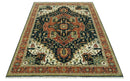 Vintage Style Rust, Blue and Ivory Fine Hand Knotted Traditional Heriz 9x12 wool area rug