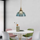 Vintage teal blue glass led pendant light kitchen brass hanging lamp