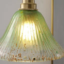 Vintage walnut & green glass led wood pendant light dining room