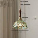 Vintage walnut & green glass led wood pendant light dining room