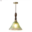 Vintage walnut & green glass led wood pendant light dining room