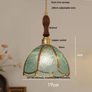 Vintage walnut & green glass led wood pendant light dining room