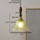 Vintage walnut & green glass led wood pendant light dining room