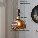 Vintage walnut & green glass led wood pendant light dining room