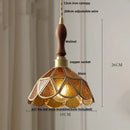 Vintage walnut & green glass led wood pendant light dining room