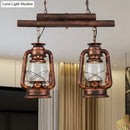 Vintage wood and copper lantern island light kitchen fixture