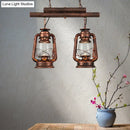 Vintage wood and copper lantern island light kitchen fixture