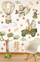Animated Safari Animals, Jungle Creatures - Fabric Nursery Wall Art Decals
