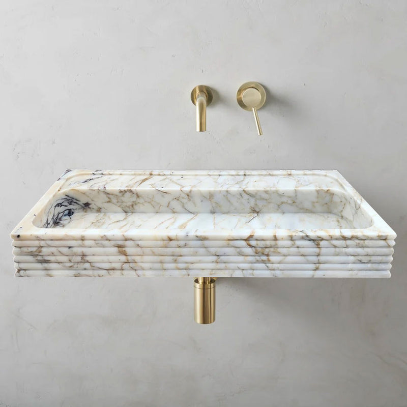 Calacatta Viola Gold Marble Wall-mount Bathroom Sink Horizontal Fluted (W)16" (W)36" (H)5" bathroom view 