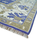 Violet, Ivory and Olive Traditional Hand knotted Oriental Oushak 8x10 wool Area Rug