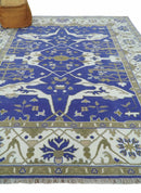 Violet, Ivory and Olive Traditional Hand knotted Oriental Oushak 8x10 wool Area Rug