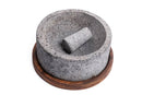 Volcanic Stone Molcajete "Chilmamolli" - 10-inch Volcanic Stone Bowl with Parota Wood Base, 50 Oz Capacity