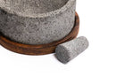 Volcanic Stone Molcajete "Chilmamolli" - 10-inch Volcanic Stone Bowl with Parota Wood Base, 50 Oz Capacity