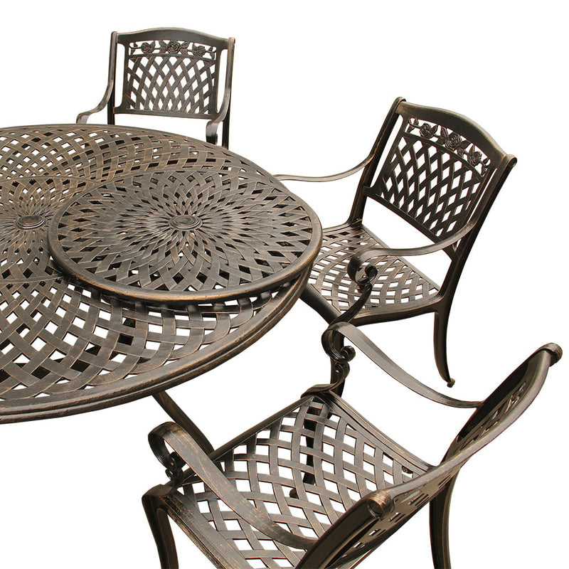 Outdoor Aluminum 7pc Round Patio Dining Set, Lazy Susan, Six Chairs