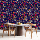 Modish Dark Blue Floral Wallpaper Fashionable