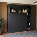 Easy-Lift Queen Murphy Wall Bed in Black with Bookshelf