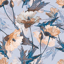 Blue Wallpaper with Beige Flowers