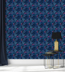 Voguish Blue Leaves with Pink Flowers Wallpaper Smart