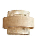 Wabi sabi bamboo and rattan pendant light – dining room layered shade