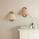 Wabi-sabi beech wood wall lamp with fabric shade for bedroom