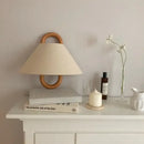 Wabi-sabi beech wood wall lamp with fabric shade for bedroom