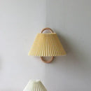 Wabi-sabi beech wood wall lamp with fabric shade for bedroom