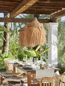 Wabi sabi fringed handmade woven rattan pendant lamps dining room