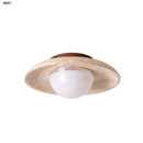 Wabi sabi travertine and wood ceiling lamp bedroom glass globe