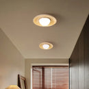 Wabi sabi travertine and wood ceiling lamp bedroom glass globe