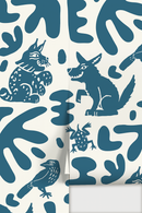 Abstract Animales Wallpaper, white and blue