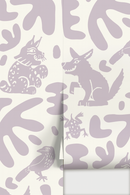 Abstract Animales Wallpaper, white and lavender