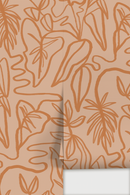 Inked Foliage Wallpaper, peach and orange