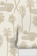 Palm Oasis Wallpaper, tan and white