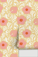 Matilija Wallpaper, butter yellow, pink and white