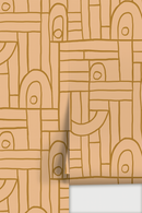 Deco Tile Wallpaper, peach and mustard