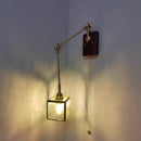 Walnut and brass cube glass led wall sconce bedroom mirror light