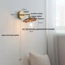 Walnut and brass wall sconce with pull chain switch bedroom light
