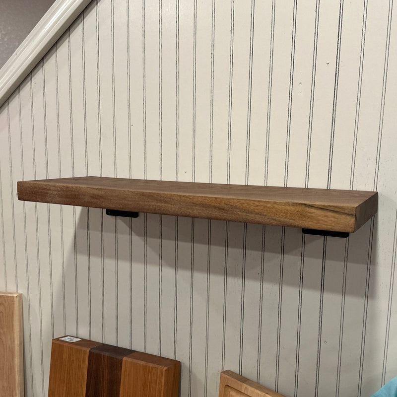 Walnut Wood Floating Shelf with Angle Brackets – Thick Wall-Mounted Shelves – Custom Sizes