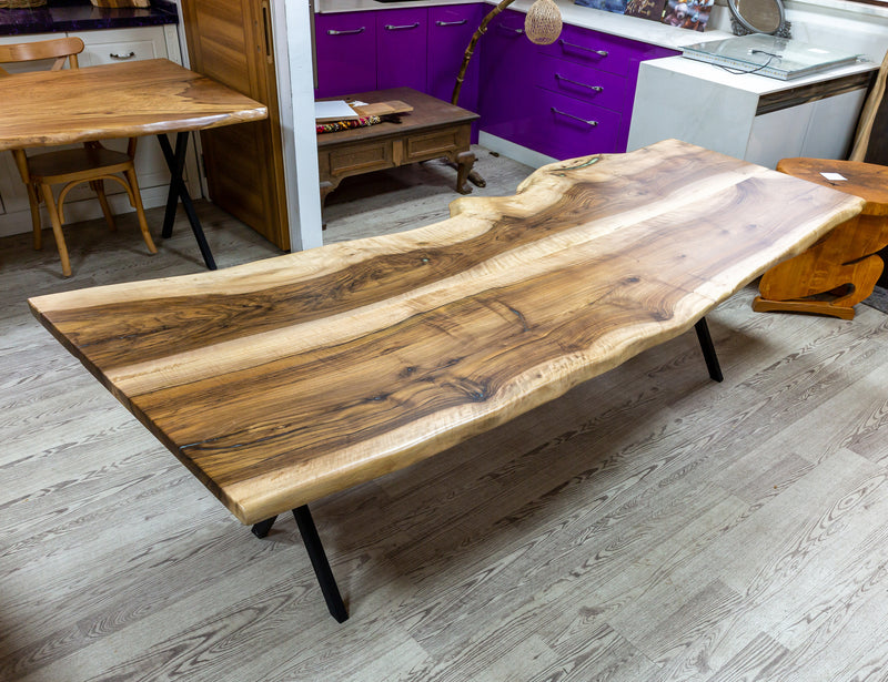walnut living edge dining table 40x100x29.5 Natural finish epoxy filled angle view