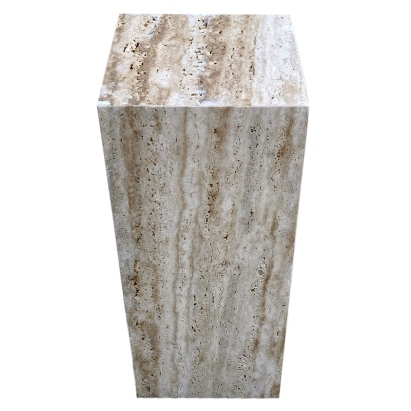 walnut travertine cube design side end table nightstand W10 L10 H24 side view