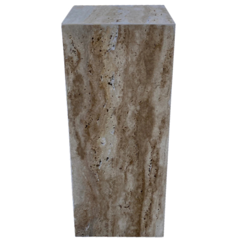 walnut travertine cube design side end table nightstand W10 L10 H24 side view