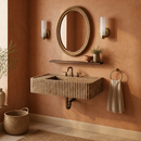 Walnut Travertine Fluted Rectangular Wall Mount Sink - 16"x32"x10" - Honed
