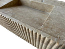 Walnut Travertine Rectangular Wall-mount Bathroom Sink Fluted (W)16" (L)32" (H)10" closeup view