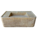Walnut Travertine Rectangular Wall-mount Bathroom Sink Fluted (W)16" (L)32" (H)10" front view